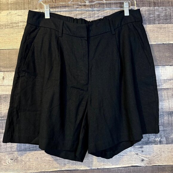Old Navy Womens Black Jack Linen Trouser Shorts L Office Classic Academia - Picture 1 of 4